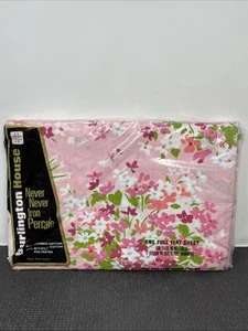 Vintage 60s BURLINGTON Floral Pink Love Knots Percale Flat Sheet 81x104 - Picture 1 of 6