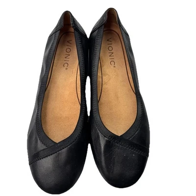 Vionic Caroll Ballet Flats Women's Size 6 Black Comfort Leather Slip Ons - Image 1 of 4