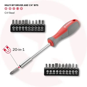 Magnetic Tool Set Tips Phillips, Flat Head, Torx, Hex Cr-V Steel w/Cushion Grip - Picture 1 of 8