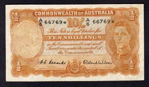 Australia R-15 S (1952) 10 Shilling - Coombs/Wilson STAR Note. Prefix A/6. aFine - Picture 1 of 2