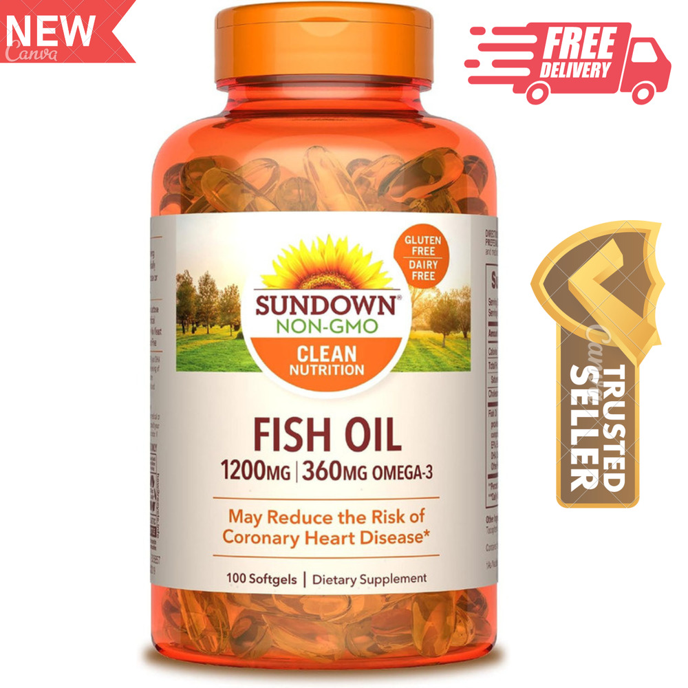 Sundown Fish Oil 1200mg Capsules,360mg Omega 3,100 Softgels,Extra Strength Pills