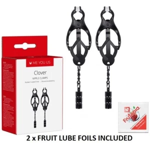 Clover Nipple Clamps 15cm Metal with Rubber Tips Bondage Nipple Play BLACK+LUBE - Picture 1 of 5