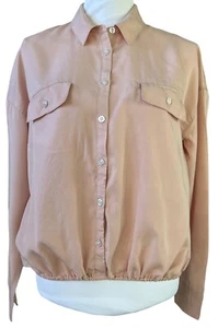 Free People Sz 4 Pink Open Back Long Sleeve Blouse Top Elastic Hem - Picture 1 of 7