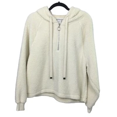Pullover American Rag Cie para mujer suave acogedor imitación sherpa 1/4 cremallera con capucha crema XL Foto 1 de 4