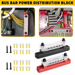 2x 6 Terminal Power Block Bus Bar & Cover 12V Distribution Bus Bar Auto Boat - Picture 1 of 6