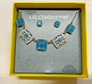 Liz Claiborne Necklace & Earrings Semi Precious Blue Stones - CUTE & NEW IN BOX - Picture 1 of 2