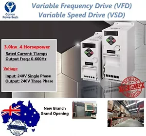 VFD 3.0kW Motor Variable Speed Drive Frequency Inverter VSD Single phase 240V in - Picture 1 of 17