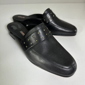 NWOB Clarks Cushion Plus Size 9 Black Leather Studded Mule Shoes - Picture 1 of 13