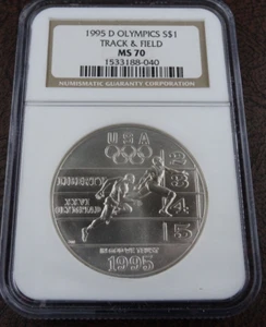 1995-D Track & Field Olympics Unc Silver Dollar NGC MS 70 US Mint Commemorative - Picture 1 of 4