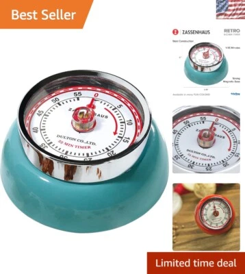 Durable Steel 60-Minute Teal Kitchen Timer - Retro Design with Magnetic Feature - Image 1 of 4