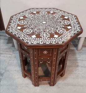 Handmade Carved  Indian Table Side Table Occasional Table Octagonal Table - Picture 1 of 1