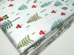 Cuddl Duds Heavyweight Cotton Flannel Garden Gnomes Mushroom Twin Sheet Set New - Picture 1 of 4