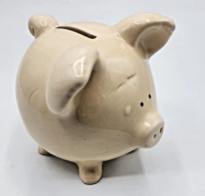 Adorabile salvadanaio Enesco in ceramica 1980 crema maiale 5" con tappo - Foto 1 di 6