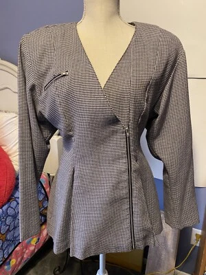 Vintage 80s Leo Houndstooth Black & White Peplum Jacket & Pencil Skirt Sz 9 - Image 1 of 4