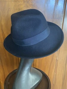 1980s Hat Right Impression Navy Blue Fedora - Picture 1 of 6