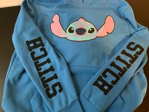 Disney LILO And Stitch Women's 19 Casual Cartoon Blue Holographic Hoodie Sweater - Picture 1 of 7