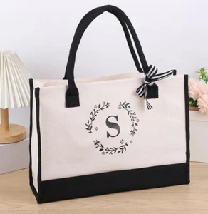 Custom Initial Letter Print Tote Bag Large Capacity Shopping Bag Portable Travel - Picture 1 of 4