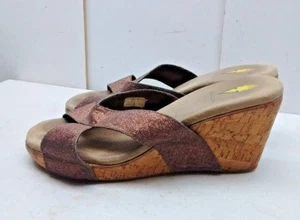 Volatile Brown Textile Cork Slip On Platform Wedge Mule Sandal Women's Shoe 10M  - Picture 1 of 6