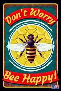 ¡BEE HAPPY! LETRERO DE METAL 8""X12"" PARA TODO CLIMA GUARDIÁN DE ABEJAS JARDÍN SHE SHED GRANJA CASA - Imagen 1 de 2