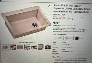 Ruvati RVG1033CS 33" x 22" Granite Composite Drop-in Single Bowl Kitchen Sink - Picture 1 of 1
