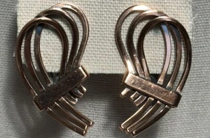 Vintage Renoir Earrings MCM Copper Clip On Rhythm Mid Century Signed - Picture 1 of 5