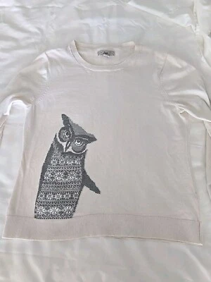 G.H. Bass of Maine Owl Sweater Women's Large 100% Cotton Ivory Beige  - Image 1 of 4