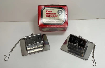 Set 2 Norpro Tea Infusers with Trays Stainless Steel House Shaped in Orig. Box - Image 1 of 4