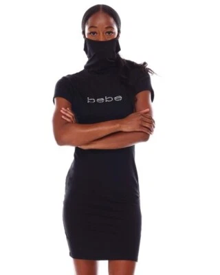 Bebe NWT Size Large Nellie Mock Neck Mask Attached Dress Bodycon Stretch Black - Image 1 of 4