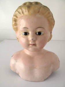 Antique Early Wax Doll Shoulder Head Doll Fancy Molder Hair Glass Eyes Large - Picture 1 of 11