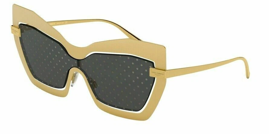 Dolce & Gabbana Logo Plaque DG 2224 Gold Dot Mirror Shield Sunglasses Dg2224s