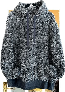 Mens Grey/black Pullover Teddy Bear Fleece Warm Hooded SIZE 2XL - Picture 1 of 4