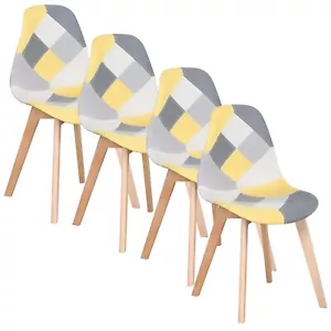 4X Sillas de comedor Silla Diseño Nórdico Piernas de Madera Patchwork Amarillo - Imagen 1 de 11