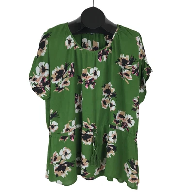 1. Blusa State Estampado Floral Corbata Cintura Para Mujer Talla Grande 1X Verde Elastizada Verano Foto 1 de 4
