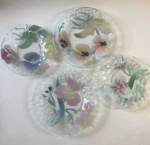 Vintage Sydenstricker Signed Artist Studio Fused Glass Flower Plate 4pcs - Picture 1 of 7