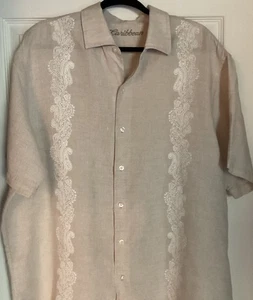 Camisa Caribe Hombre Beige 100% Lino Botón Delantero Mangas Cortas Talla XL - Imagen 1 de 14