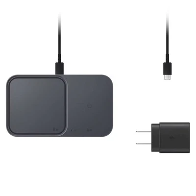 Carregador sem fio duplo rápido Samsung 15W com cabo USB-C e cabeça de alimentação - Imagem 1 de 4
