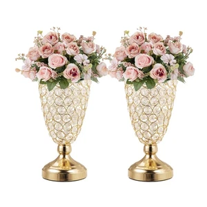 Gold Crystal Trumpet Floral Vase -2 Pcs Centerpieces for Wedding Table, 10.6"... - Picture 1 of 5