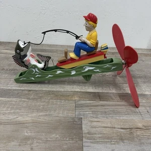 Vintage Artline Fisherman Wirl A Gig Lawn Art Garden Decoration Wind Spinner - Picture 1 of 6