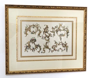 Rollos rococó alemanes del siglo XVIII estampado grabado en color Franz Xaver Habermann - Imagen 1 de 10