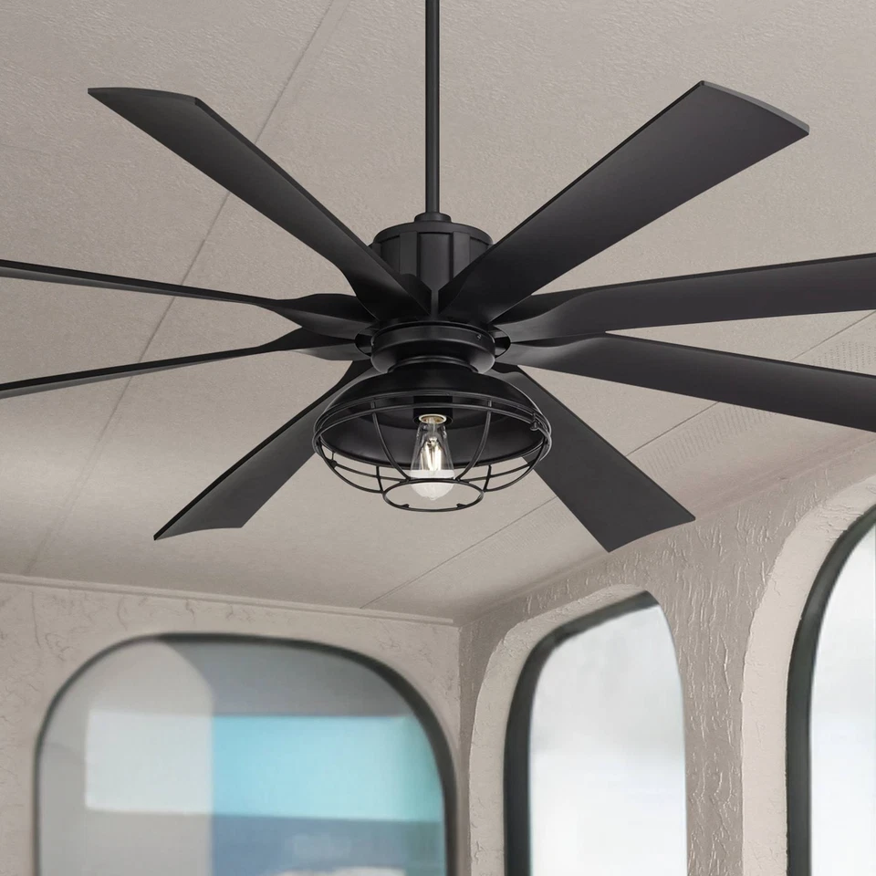 70" Possini Euro Defender Black LED Large Ceiling Fan with Remote - Image 1 of 4