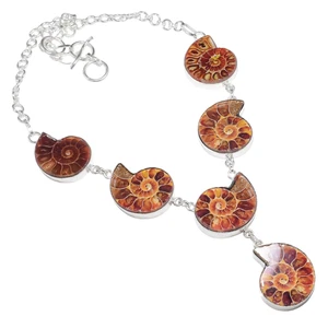 Ammonite Fossil Gemstone 925 Sterling Silver Jewelry Necklace Size-17-18" - Picture 1 of 5