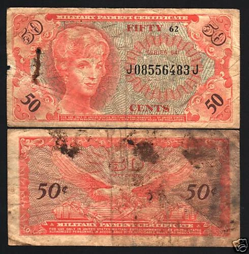 USA UNITED STATES 50 CENTS PM60 1965 MPC SER.641 EAGLE MILITARY MONEY BILL NOTE - Image 1 of 1