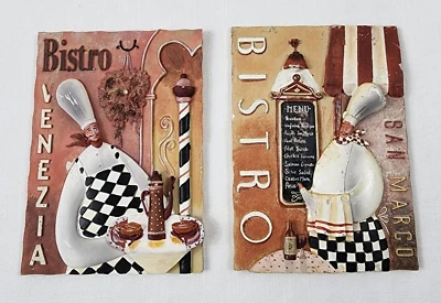 Dos placas de cocina de decoración de bistró arte de pared 3D Chef Venezia 4 1/2" x 6" Foto 1 de 4