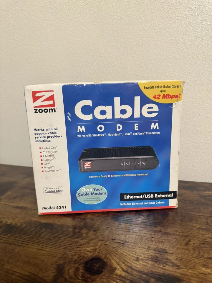 Zoom Cable Modem Ethernet/USB External Model 5241 Windows Mac Linus Unix NEW - Image 1 of 4
