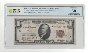 U.S. (Dallas, TX) - 1929 $10.00 National Currency Banknote (PCGS VF 30) - Picture 1 of 2