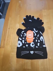 Wonder Nation Girls Kitty Cat Pom Beanie Hat and Touchscreen Gloves Set, 2-Piece - Picture 1 of 5
