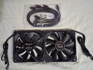 4 New Asus SATA Cables, 2 Used iBuyPower 120mm 4-Pin Sleeved 12v 0.2A PWM Fans - Afbeelding 1 van 9