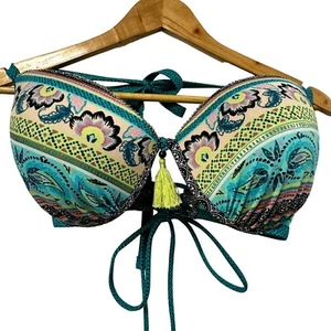 Shade & Shore Bikini Top 36DD Underwire Paisley Floral Multicolor Lined Swimsuit - Picture 1 of 12