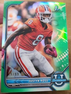 JUSTYN ROSS 2021-22 BOWMAN UNIVERSITY 1ST CHROME RC GREEN REFRACTOR 19/99 - Picture 1 of 3