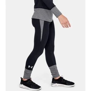 Under Armour Girls Youth Small Coldgear Leggings Black Gray Workout Gear NEW - Picture 1 of 7